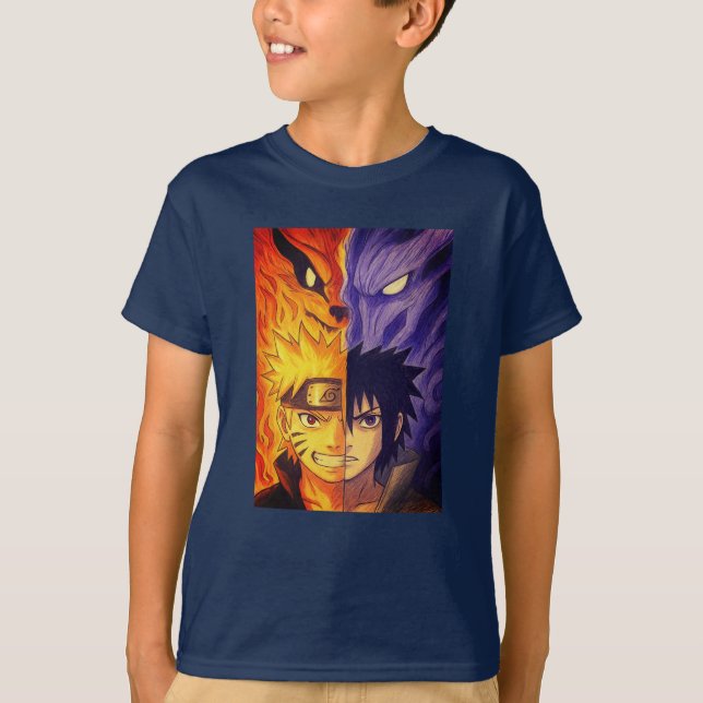Fire and Shadow – Original Anime-Inspired Design T-Shirt (Front)