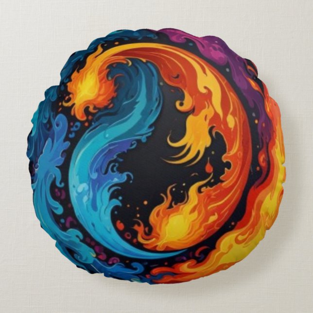 Fire and Water Abstract Art Design  Round Cushion (Front)