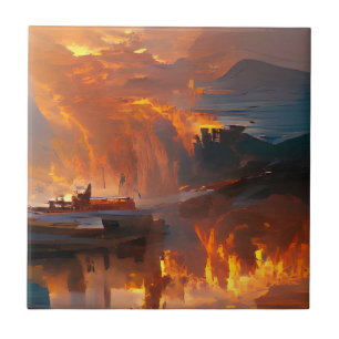 Fire and water digital art fantasy world tile