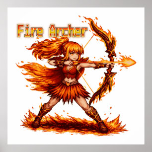 Fire Archer Pixel Art RPG Fantasy Flame Warrior Poster