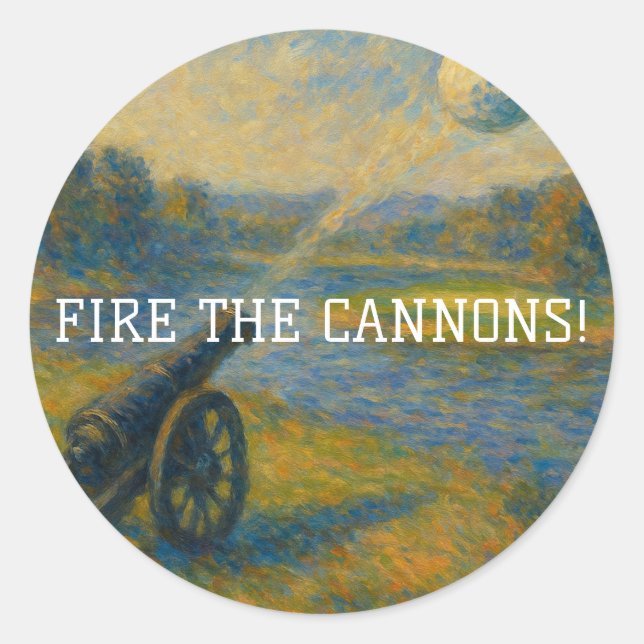 “Fire Away!” Vintage Cannon Golf Ball Sticker (Front)