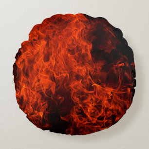 Fire background flame black hot round cushion