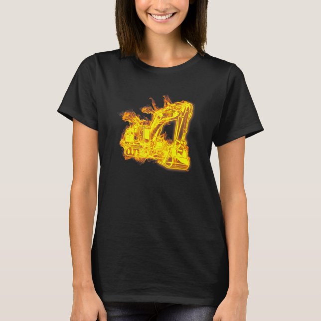 Fire Backhoe Excavator Construction Site Worker Ex T-Shirt (Front)