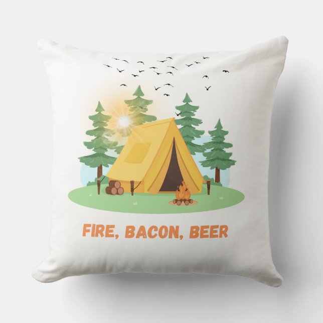 Fire. Bacon. Beer. – Camping  Cushion (Front)