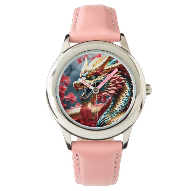 Fire breathing dragon gold blue and red scales watch (Front)