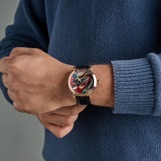 Fire breathing dragon gold blue and red scales watch (Wrist)