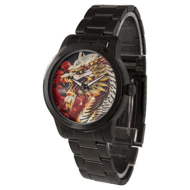 Fire breathing dragon gold head watch (Angled)