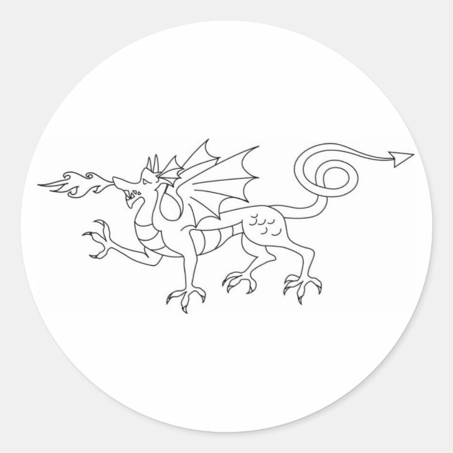 Fire breathing Dragon Illustration Classic Round Sticker (Front)