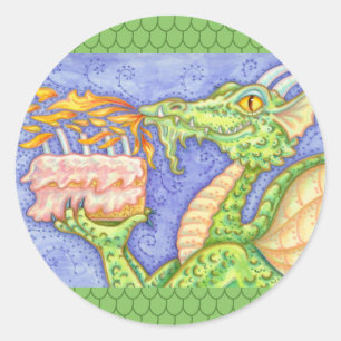 FIRE BREATHING DRAGON LIGHTING BIRTHDAY CANDLES CLASSIC ROUND STICKER