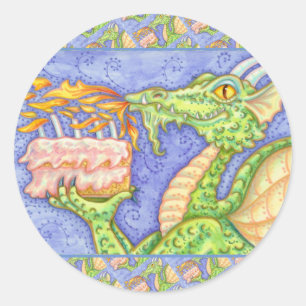 FIRE BREATHING DRAGON LIGHTING BIRTHDAY CANDLES CLASSIC ROUND STICKER