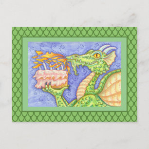 FIRE BREATHING DRAGON LIGHTING BIRTHDAY CANDLES POSTCARD