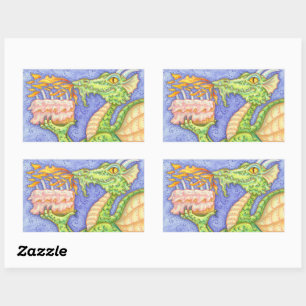 FIRE BREATHING DRAGON LIGHTING BIRTHDAY CANDLES RECTANGULAR STICKER