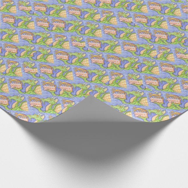 FIRE BREATHING DRAGON LIGHTING BIRTHDAY CANDLES WRAPPING PAPER (Corner)