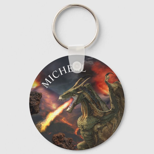 Fire Breathing Dragon Magical Fantasy  Key Ring (Front)