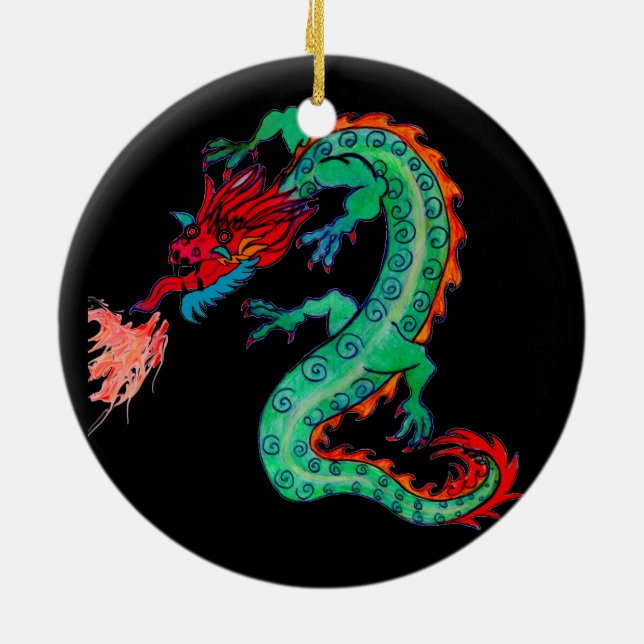 Fire Breathing Dragon on Holiday Ornament (Back)