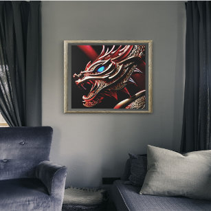 Fire breathing dragon red and gold scales canvas print