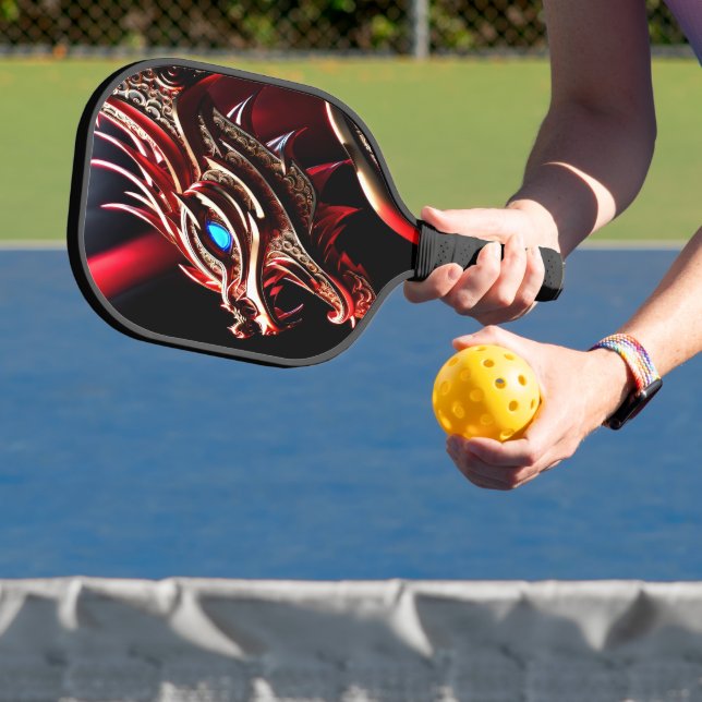 Fire breathing dragon red and gold scales pickleball paddle (Insitu)