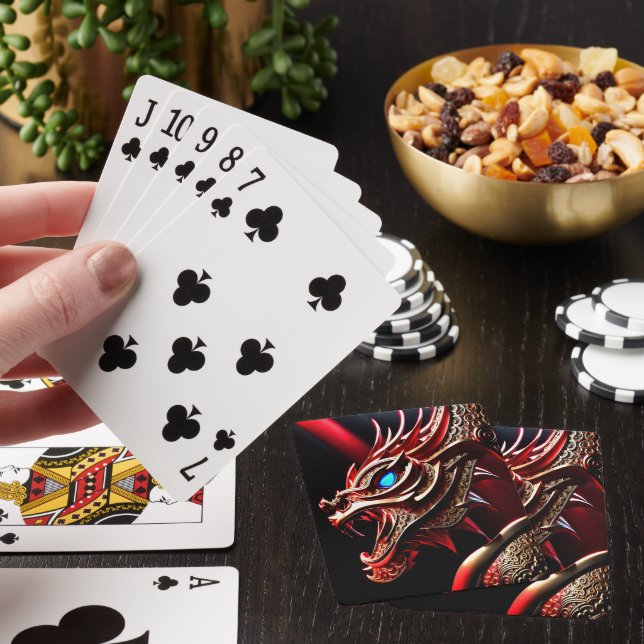 Fire breathing dragon red and gold scales playing cards (In Situ)