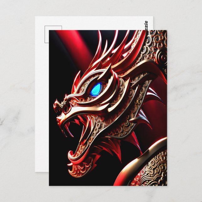 Fire breathing dragon red and gold scales postcard (Front/Back)