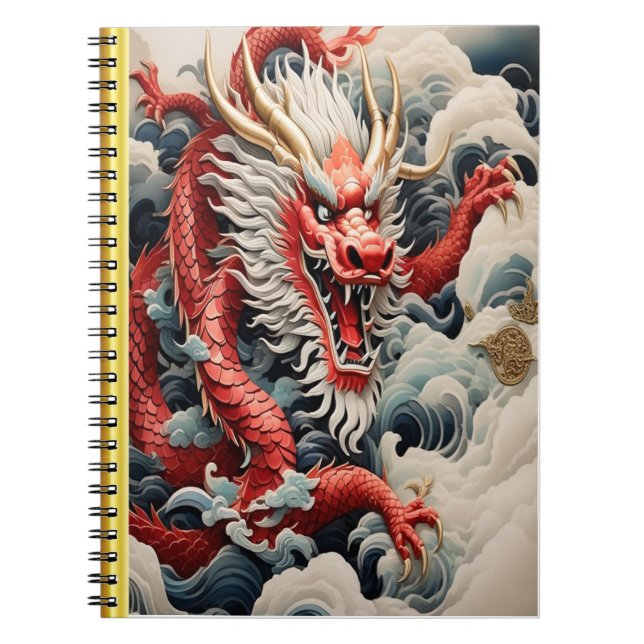 Fire breathing dragon red and white scale notebook (Front)