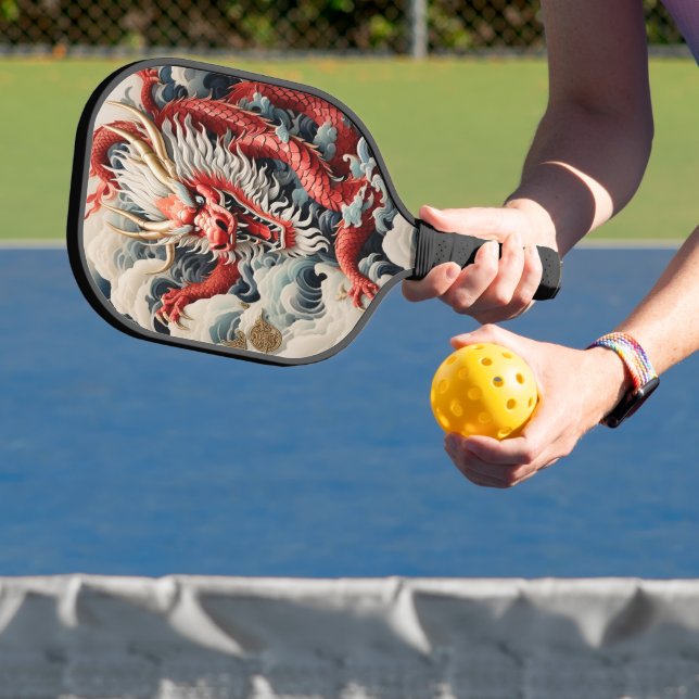 Fire breathing dragon red and white scale pickleball paddle (Insitu)