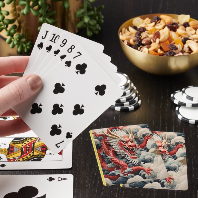 Fire breathing dragon red and white scale playing cards (In Situ)