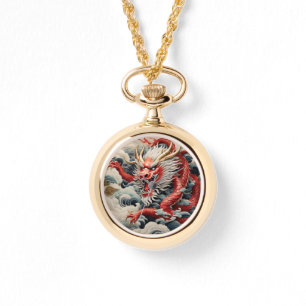 Fire breathing dragon red and white scale watch