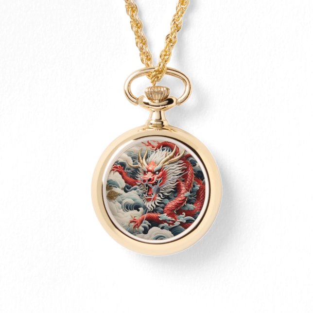 Fire breathing dragon red and white scale watch (Front)