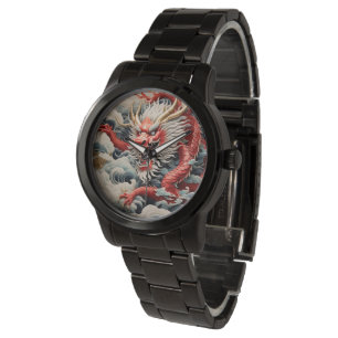 Fire breathing dragon red and white scale watch