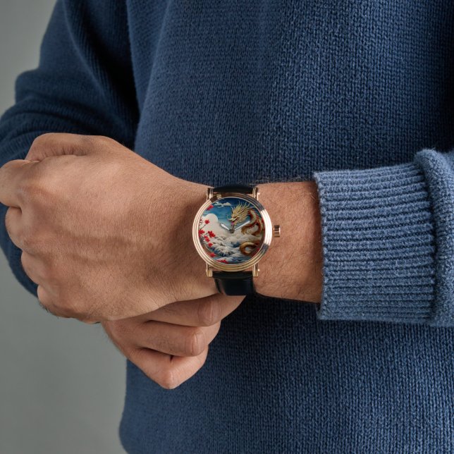 Fire breathing dragon red blue and gold scales watch (Wrist)
