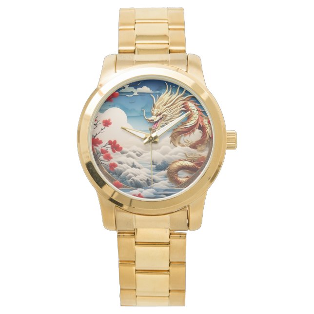 Fire breathing dragon red blue and gold scales watch (Front)