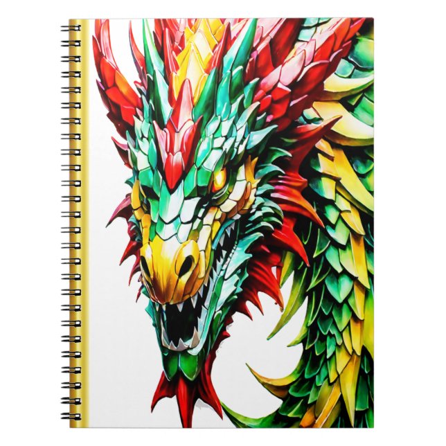 Fire breathing dragon red, green, and yellow scale notebook (Front)