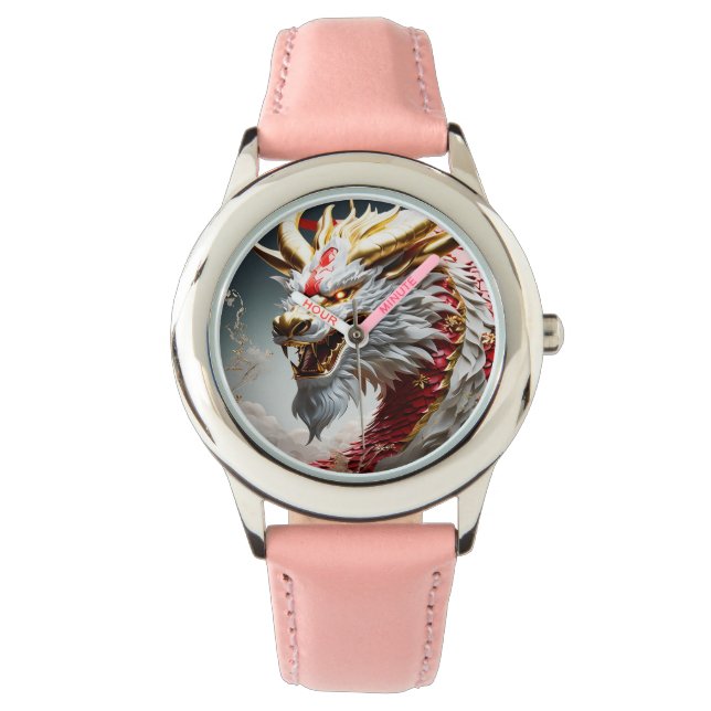 Fire breathing dragon red white and gold scales watch (Front)