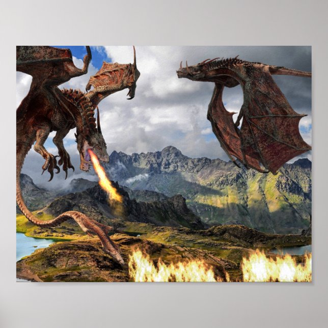 Fire Breathing Dragon Red Wyvern Poster (Front)