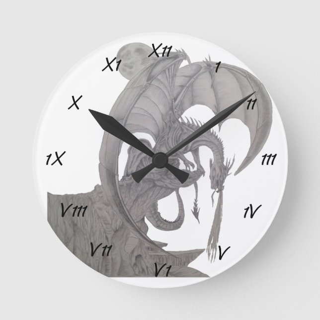 Fire breathing Dragon, Round Clock (Front)