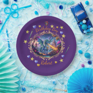 Fire Breathing Dragon Royal Prince Birthday Paper Plate