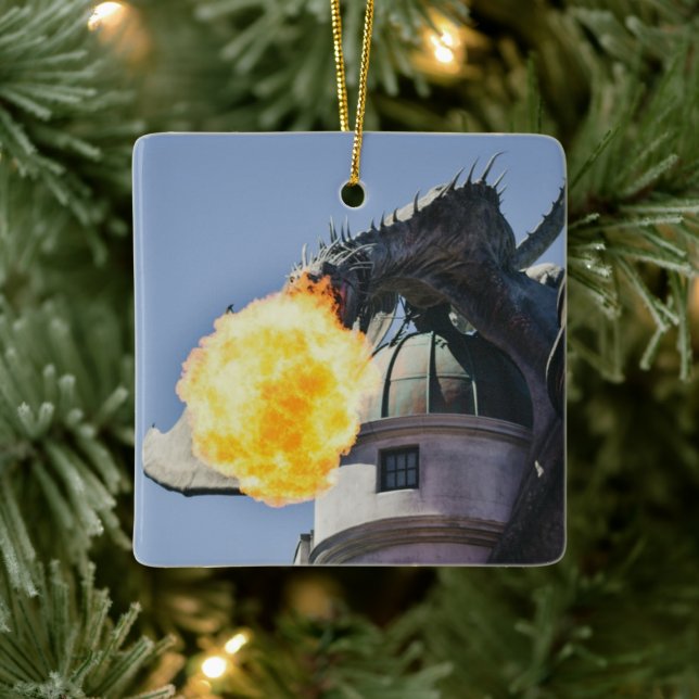 Fire Breathing Dragon Statue Ceramic Ornament (Tree)