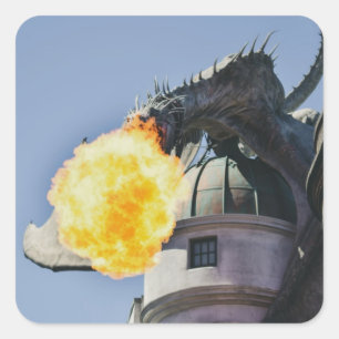 Fire Breathing Dragon Statue Square Sticker