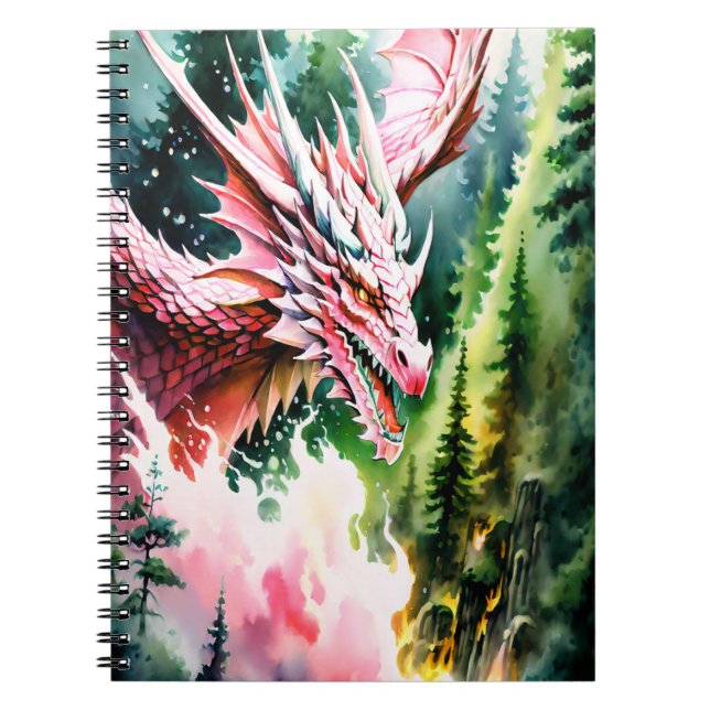 Fire breathing dragon vibrant pink scales notebook (Front)
