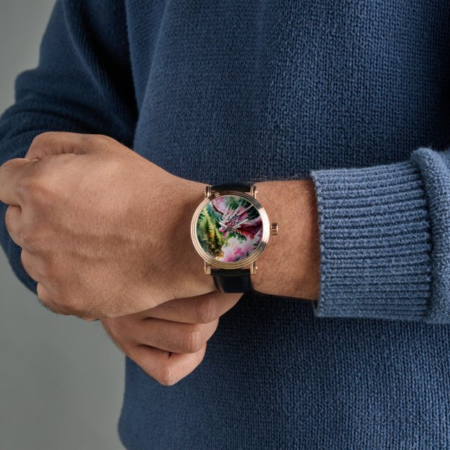 Fire breathing dragon vibrant pink scales watch (Wrist)