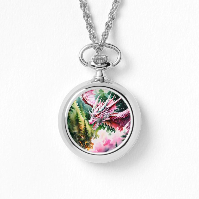 Fire breathing dragon vibrant pink scales watch (Front)