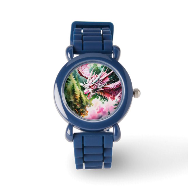 Fire breathing dragon vibrant pink scales watch (Front)