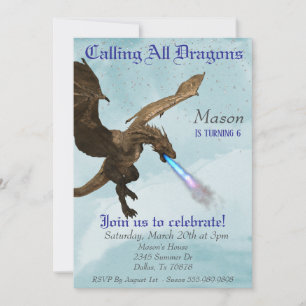 Fire Breathing Dragon Wyvern Birthday Party Invitation
