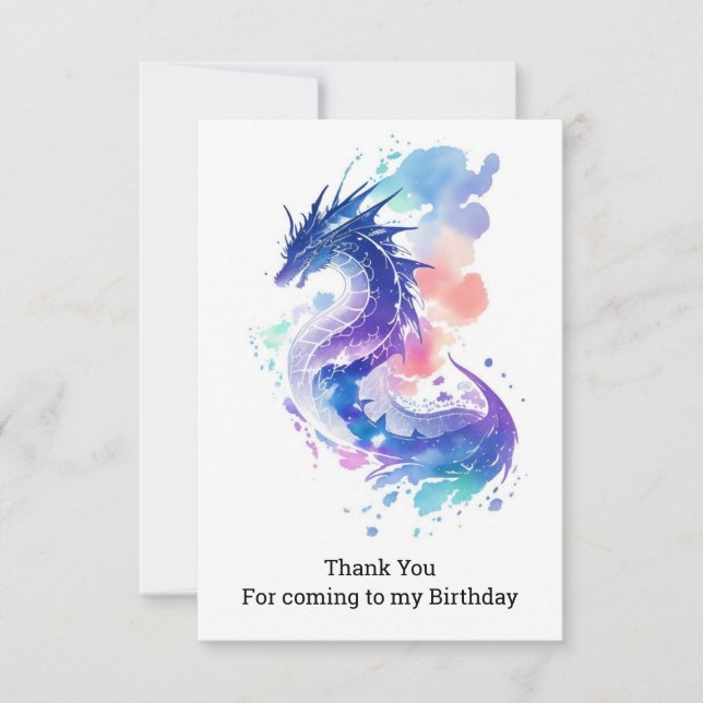 Fire-Breathing Dragon's Enchanted Birthday Thank You Card (Front)
