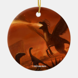 Fire-Breathing Prehistoric Dinosaur by Jake Murray Ceramic Tree Decoration