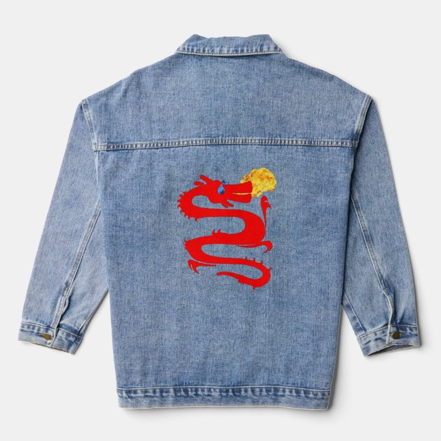 Fire Breathing Red Dragon Fantasy Womens Denim Jacket (Back)