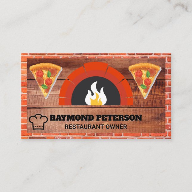 Fire Brick Oven | Wood | Pizza Slices Business Card (Front)