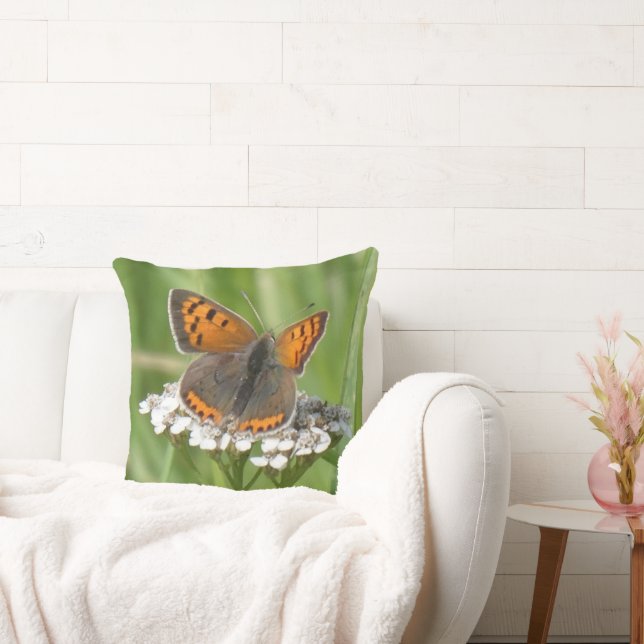 Fire Butterfly on White Flowers Throw Pillow (Couch)