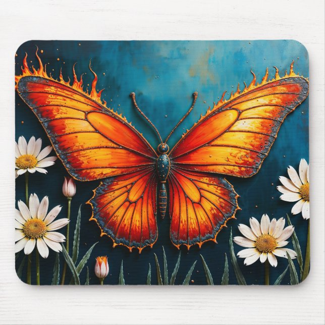 Fire butterfly surreal artwork chamomile nature mouse mat (Front)