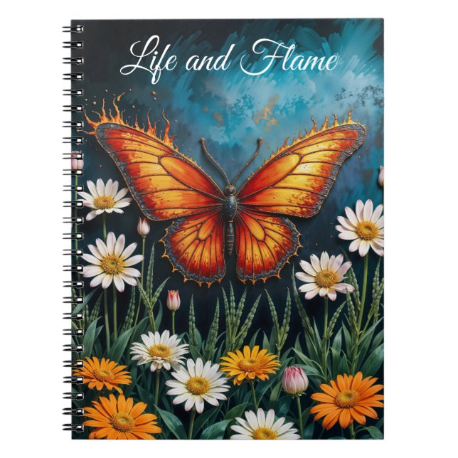 Fire butterfly surreal artwork chamomile nature notebook (Front)